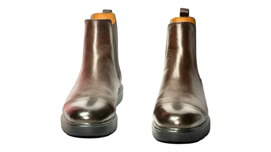 Bottine en Cuir Noir-marron